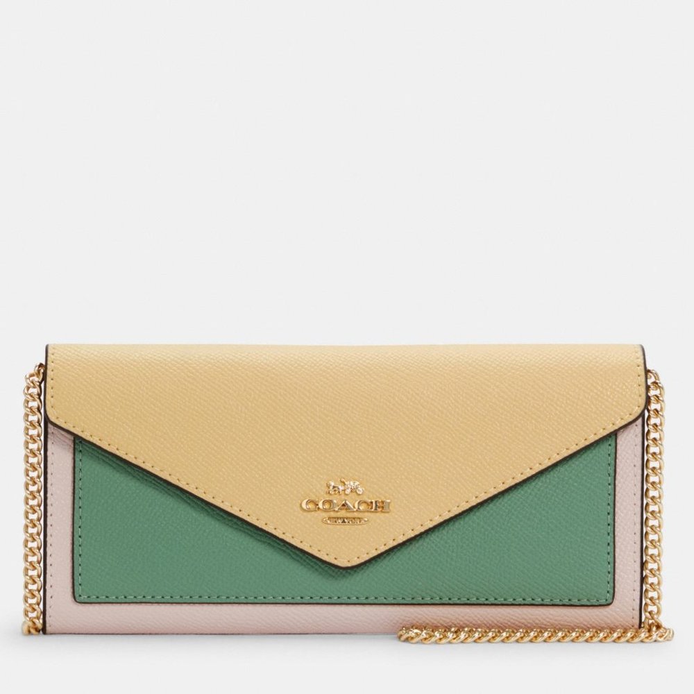🎁Coach Envelope Wallet With Chain In Colorblock